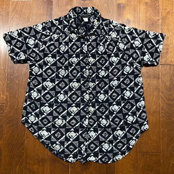 Cherry Creek Vintage 80s Rayon Abstract Black Cream Rayon Women's Plus Size 1X - Picture 3 of 7